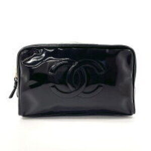 CHANEL Coco Mark Pouch Patent Leather Black